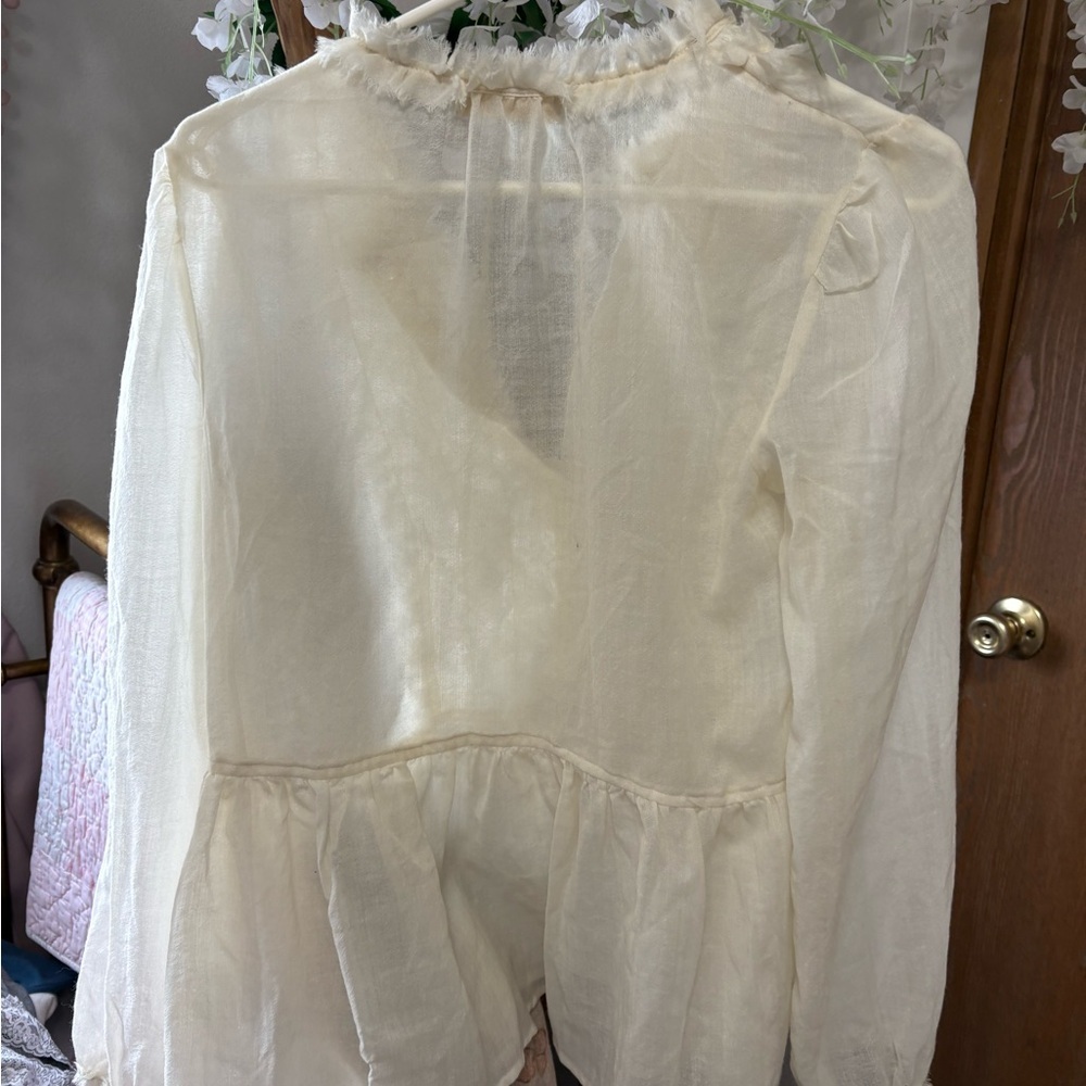 Ulla Johnson Cosmia Tunic Cream Pleated Pintuck Peplum Blouse - Picture 11 of 14
